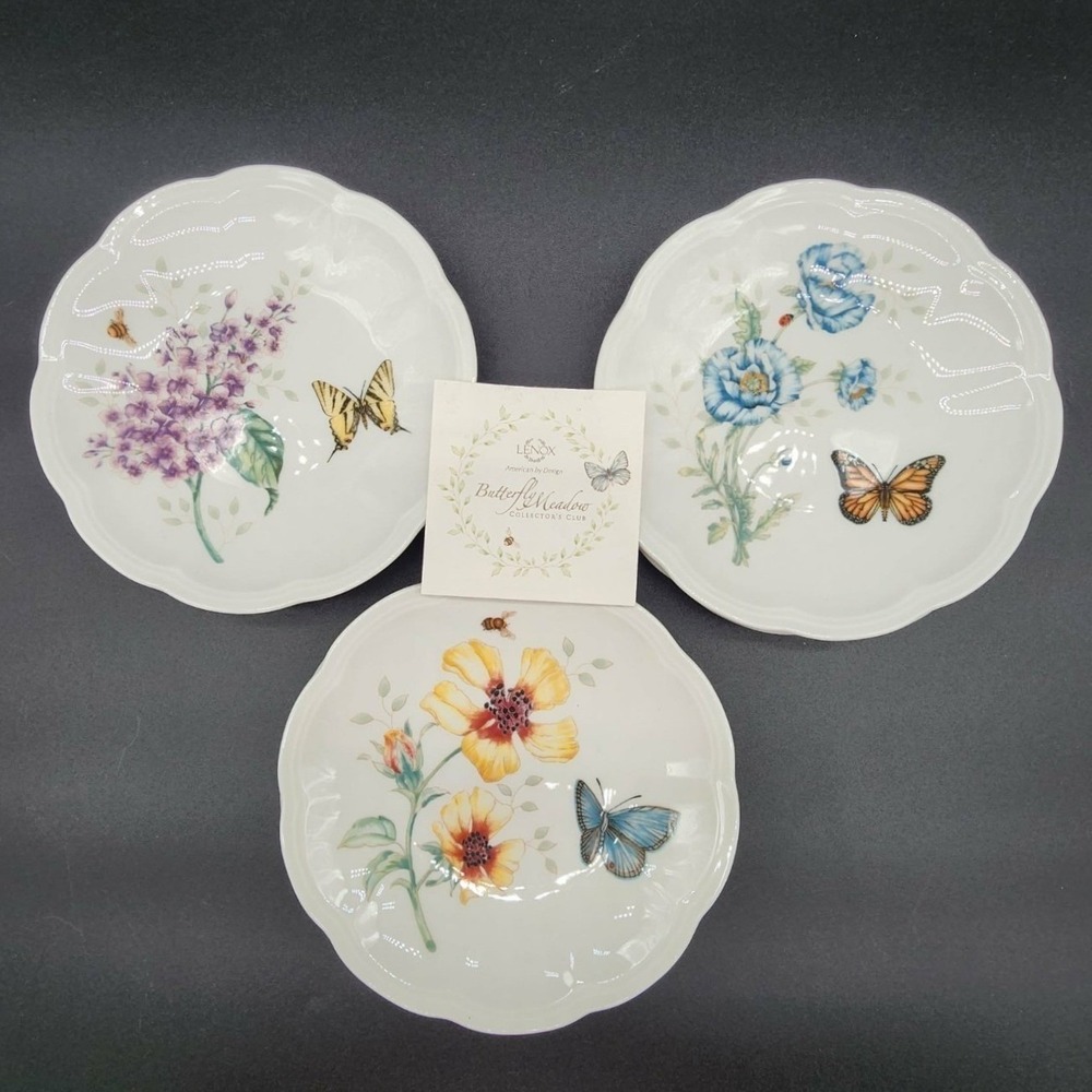Lenox Party Plates 6in White Butterfly‎ Meadow Floral Set of 6 Porcelain